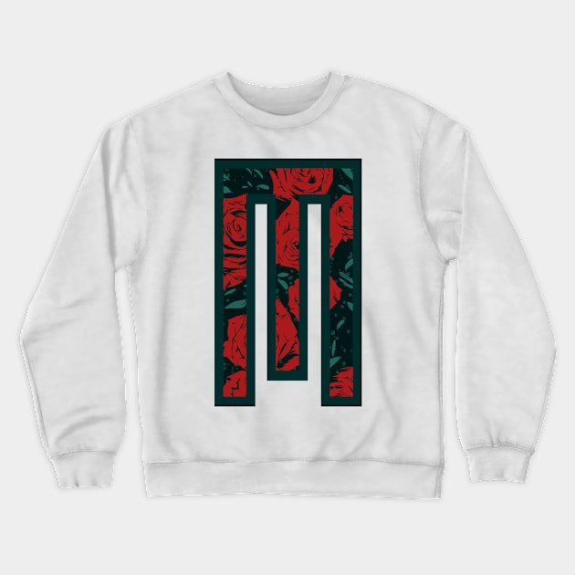 Modern Rose Floral Initial Name Alphabet - Letter M Crewneck Sweatshirt by BroxArtworx